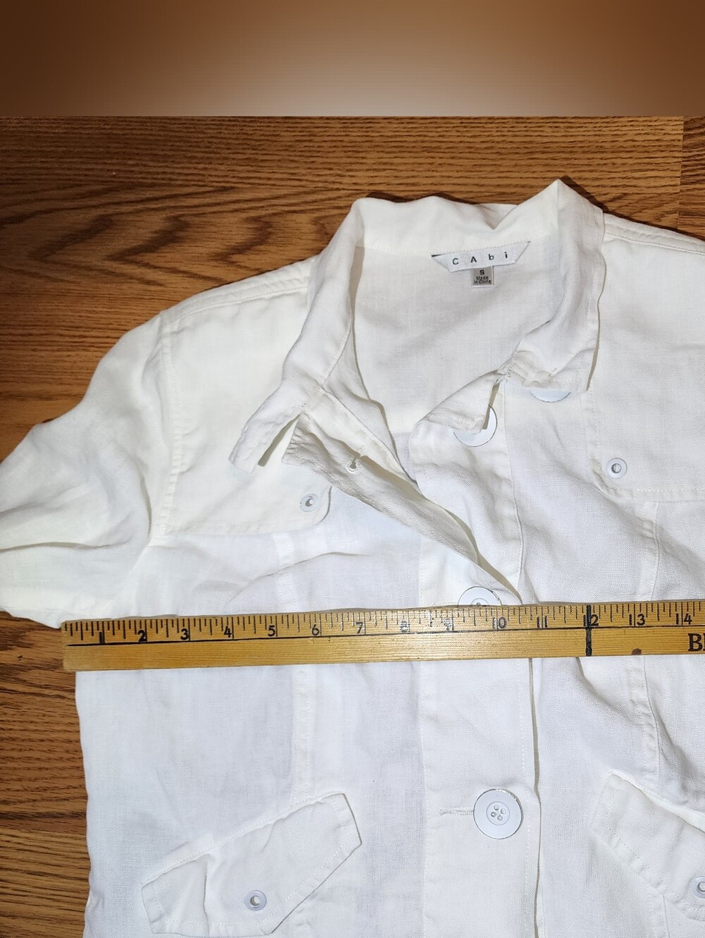 CAbi Womens Small Topside Topper White 100% Linen Jacket  Metal Buttons - Picture 13 of 14